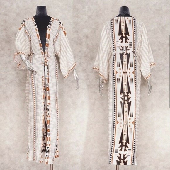 New Boho Western Kimono Maxi Long Duster Folk Cardigan - Picture 5 of 5